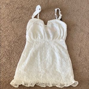 Petite white lace frill hem body on dress